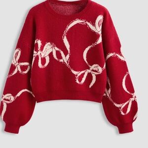 Cider Red and White Bow Women's Sweater